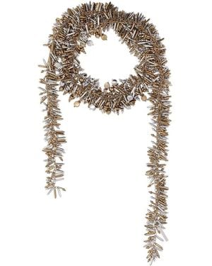 Dries Van Noten Decorated Brass Scarf Necklace - White