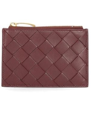 Bottega Veneta Woven Card Holder With Zip - Purple