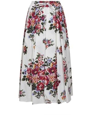 Dolce & Gabbana Flower Bouquet-Print Poplin Midi Skirt - White
