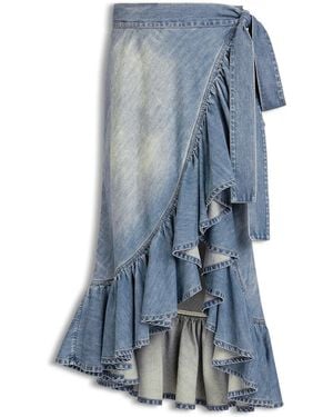 Alaïa Denim Skirt With Ruffle - Blue