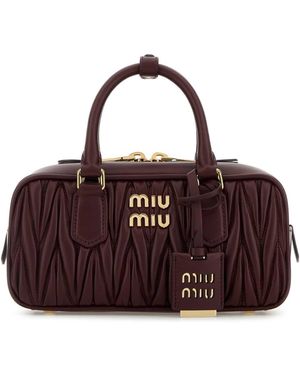 Miu Miu Arcadie Leather Handbag, 24 Cm X 11 Cm X 8 Cm - Purple