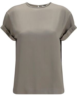 Brunello Cucinelli Silk Blouse With Monili Chain - Gray