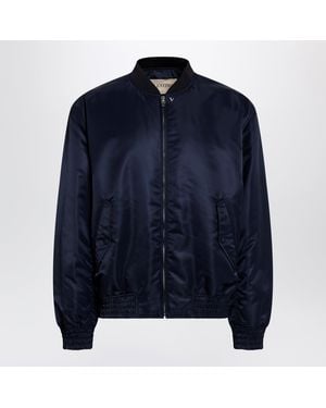 Valentino Shiny Zip-Up Bomber Jacket With Vlogo - Blue