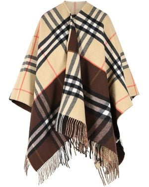 Burberry 'Check' Cashmere Cape - Natural