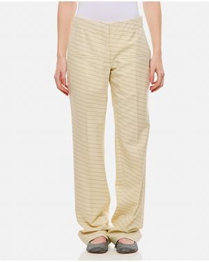 JW Anderson High Waist Straight Pants With Low Welt Pockets And Pinstripe Design - Natural