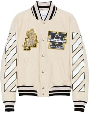 Off-White c/o Virgil Abloh Off 'Lion' Wool 'Reg' Varsity Jacket - Natural