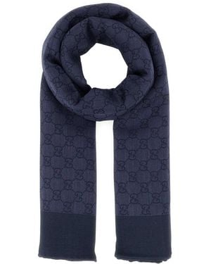 Gucci Embroidered Wool Blend Foulard - Blue