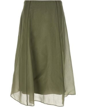 Brunello Cucinelli Silk Midi Skirt - Green