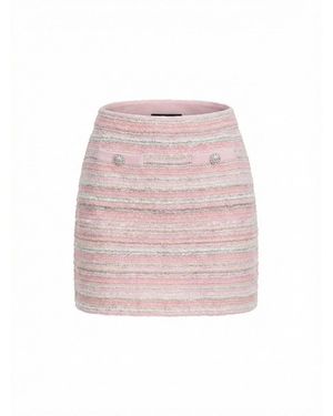 Self-Portrait Striped Embellished-Detail Mini Skirt - Pink