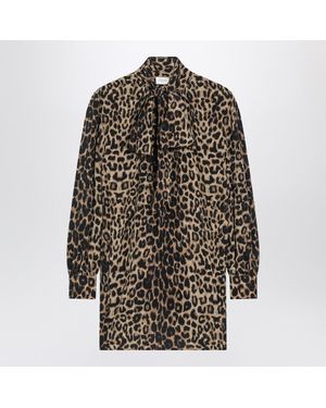 Saint Laurent Leopardprint Silk Mini Dress - Black