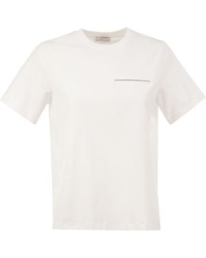 Peserico Stretch Cotton T-Shirt With Punto Luce Chest Pocket Detail - White