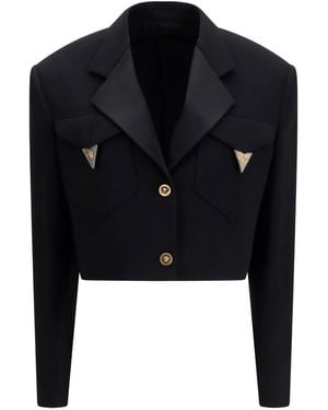 Versace Cropped Wool Blazer - Blue