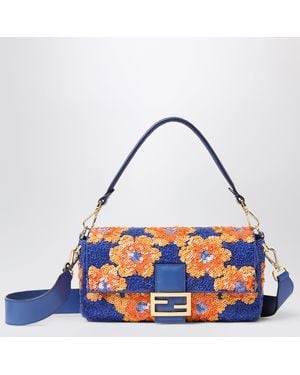Fendi Baguette Bag With Floral Embroidery - Purple
