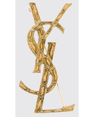 Saint Laurent Cassandre Brass Brooch With Interlaced Ysl Monogram - White