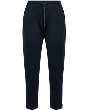 Brunello Cucinelli Cotton And Silk Interlock Pants With Monili - Blue