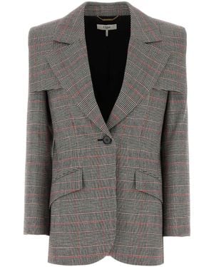 Chloé Embroidered Stretch Glencheck Blazer - Gray