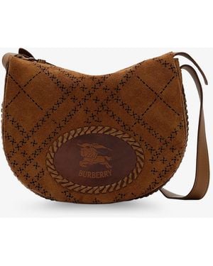 Burberry Tavistock Suede Crossbody Bag With Perforated Pattern - Brown
