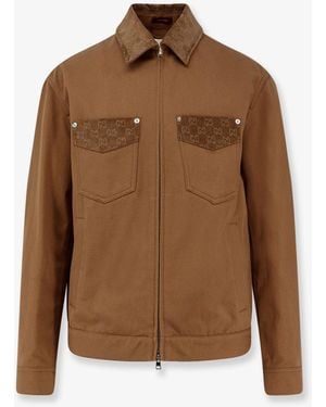 Gucci Canvas Jacket With Gg Details - Brown