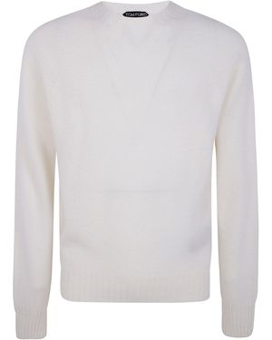 Tom Ford Scottish Teasel Cashmere Long Sleeves Crew Neck - White