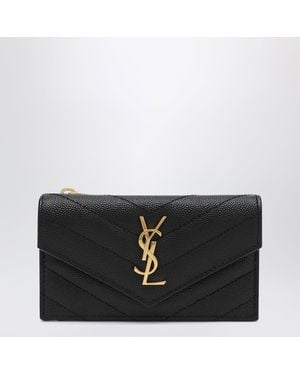 Saint Laurent Cassandre Matelassé Flap Card Holder - Black