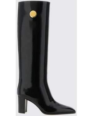 Saint Laurent Square-Toe Brushed Calfskin Leather Knee-High Boots - Black