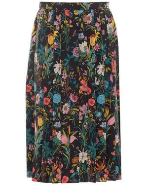 Gucci Flora Allover Printed Silk Midi Skirt - Green