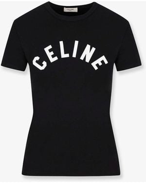 Celine Cotton T-Shirt With Front Logo Print - Black