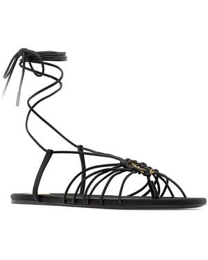 Saint Laurent Sandals With Cassandre Logo And Laces Around The Ankle - Black