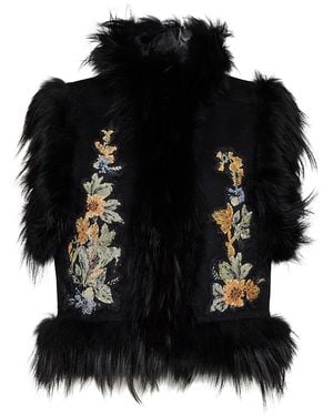Fendi Wool Vest With Embroidery And Fox Fur Trims - Black