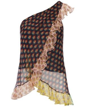 Etro Asymmetric Top With Micro Floral Print - Brown