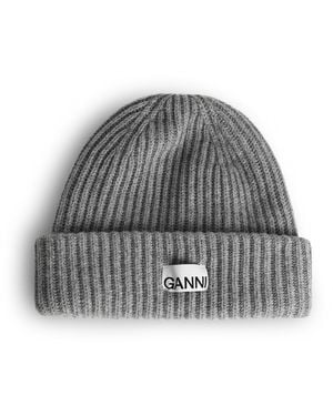 Ganni Wool Blend Beanie - Gray