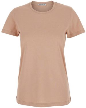 Moncler T-Shirt With Logo Patch Applied On The Sleeve - Pink