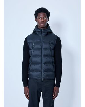 Moncler Hooded Puffer Jacket With Knit Sleeves - Blue