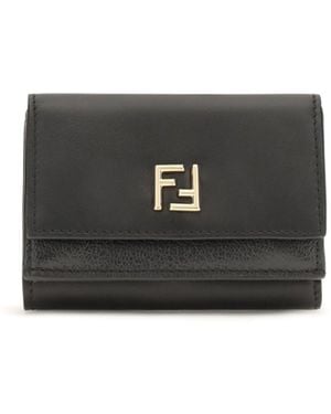 Fendi Ff Mini Trifold Leather Wallet - Black