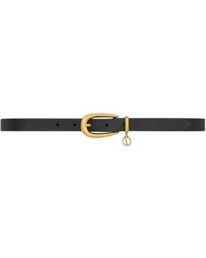 Saint Laurent Cassandre Charm Elongated Buckle Thin Belt - White