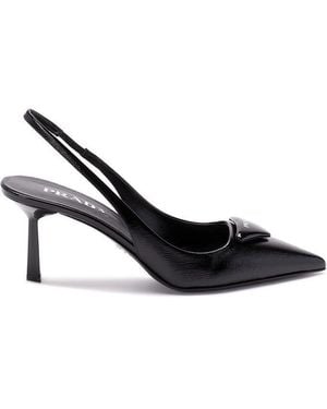 Prada Saffiano Patent Leather Slingback Pumps - White