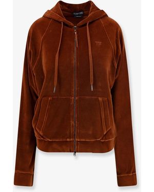 Tom Ford Velvet Zip-Up Hoodie With Tone-On-Tone Logo - Brown