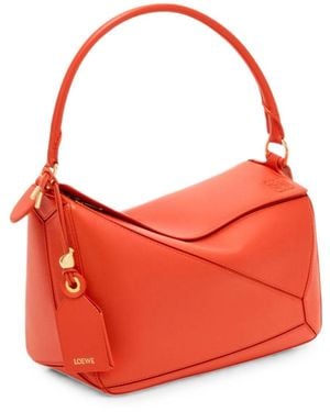 Loewe Puzzle Featherlight Medium Leather Handbag - Red