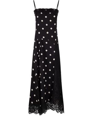 Sportmax Spxcapo – Polka Dot Silk Midi Dress With Lace Inserts - Black