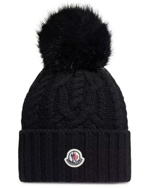 Moncler Wool And Cashmere Blend Hat With Pom Pom - Black