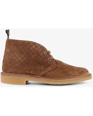 Gucci Gg Suede Lace-Up Boots - Brown