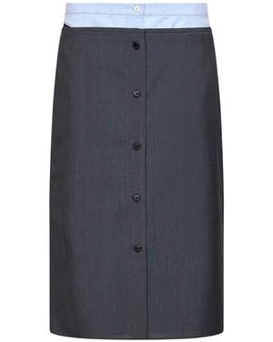 Prada Abbigliamento Slate Wool And Mohair Midi Skirt With Shirt-Style Insert - Blue