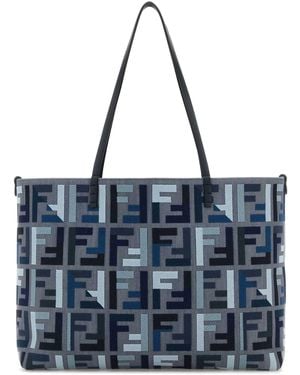 Fendi Embroidered Straw Large Roll Shopping Bag in Brown | Lyst