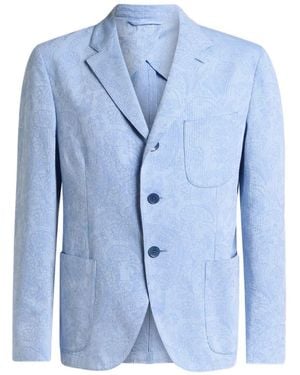 Etro Single-Breasted Striped Cotton Jacket With Floral Paisley Motif - Multicolor