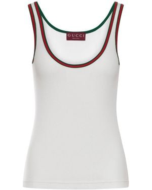 Gucci Ribbed Cotton Tank Top With Web - Gray