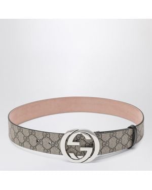 Gucci Gg Supreme Fabric Belt With Gg Buckle - Gray