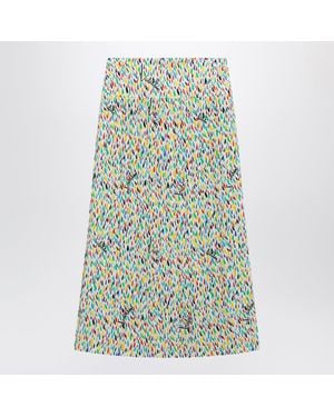 Valentino Multicolored Pleated Silk Midi Skirt - Green