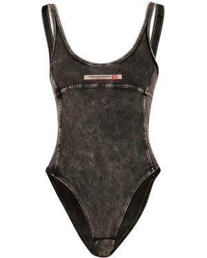 DIESEL Phoebe-Dnm Bodysuit With Logo Appliqué - Brown