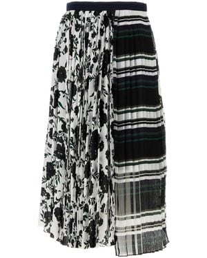 Sacai Printed Satin And Tulle Skirt - Black