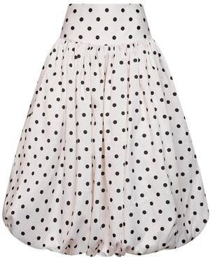 Self-Portrait Cream Polka Dot Taffeta Midi Skirt - White